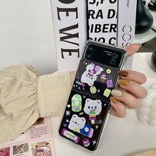 이미지를 갤러리 뷰어에 로드 , Jolicase Cute Bear Sticker Transparent Strap Case for Galaxy Zflip3 Zflip4