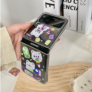 Jolicase Cute Bear Sticker Transparent Strap Case for Galaxy Zflip3 Zflip4